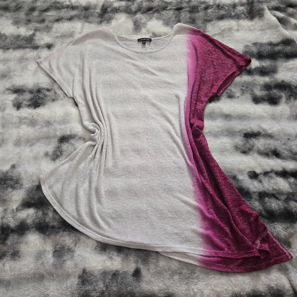 Lane Bryant Ombre Asymmetrical Hem Pink White Gradient Short Sleeve Top 18/20 2x